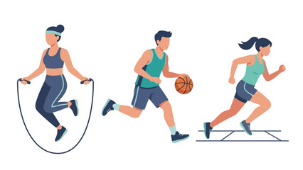Obraz premium People Doing Different Sports Activities Set, Flat Vector Illustration