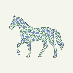 Floral Horse Silhouette in Folk Art Style