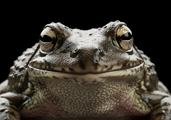 Front-Facing Toad Close-Up on Black Background