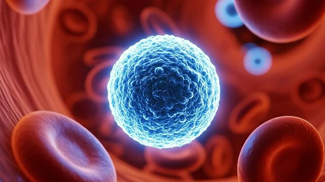 Miscroscopic view of an immune system figting desease in a blood vessel
