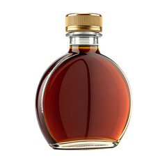 Miniature Glass Bottle of Pure Maple Syrup with Gold Screw Cap Isolated on White