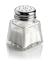Classic Glass Salt Shaker with Stainless Steel Perforated Lid Isolated on White Background