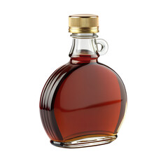 Miniature Glass Bottle of Pure Maple Syrup with Gold Screw Cap Isolated on White