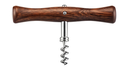 Vintage T-Shaped Wine Corkscrew with Polished Wood Handle Isolated on White