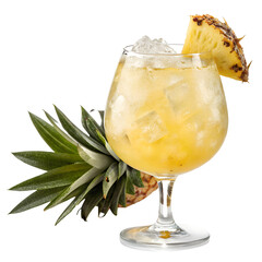 Tropical Pineapple Pi&ntilde;a Colada Cocktail with Garnish Isolated on White Background