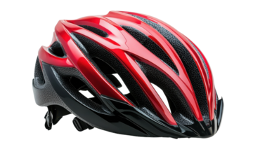 Red and Black Bicycle Helmet in Modern Design with Dynamic Ventilation System for Cycling Safety isolated on transparent background