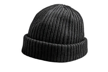 Black Beanie Hat in Simple Studio Shot with Neutral Lighting on White Background for Fashion Apparel isolated on transparent background