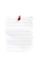 Notepad with pin: An eye-level shot captures a detailed view of a lined notepad, held in place by a prominent red pushpin, highlighting elements of organisation.