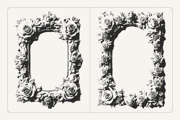 Grunge frame with embossed roses vector texture, perfect for posters, banners, and decorative design.