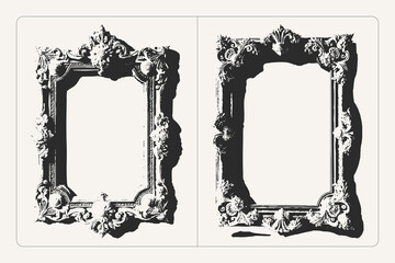 Grand decorative frame with floral ornament vector grainy texture, perfect for posters, banners, and retro design.