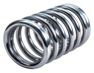 A close-up studio shot showcasing a metallic spring coil with a reflective, shiny surface