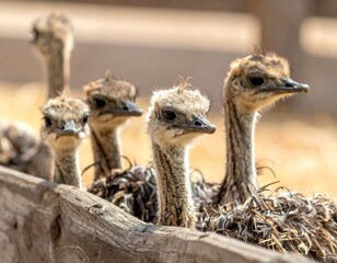 Close Five Ostrich Chicks Peeking