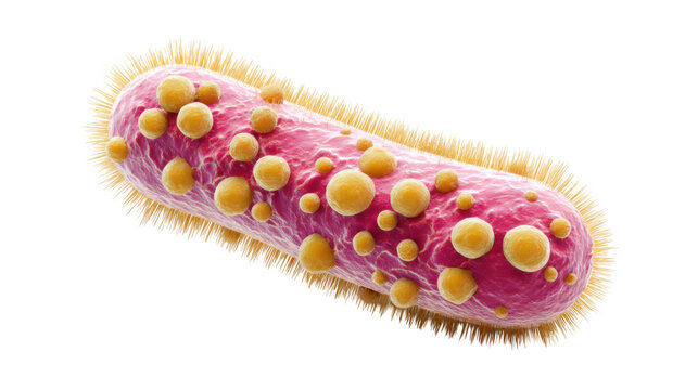Escherichia coli bacteria rotating, highlighting pilus and flagella against a transparent background, providing valuable visuals for scientific and medical discussions
