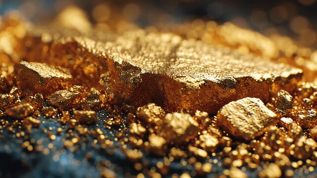 Real asset investment gold, macro view of gold texture emphasizing substance and durability, refined financial illustration, tangible asset gold