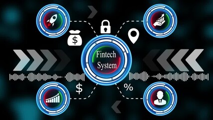 Fintech System Interface Animation with Digital Finance Dashboard, Secure Payment Network, Global Financial Technology Icons, Data Analytics, Business Growth and Smart Banking Concept. - Powered by Adobe