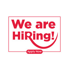 Fototapeta premium Minimalist We Are Hiring Design with Red Typography and Apply Now Button Isolated on White 