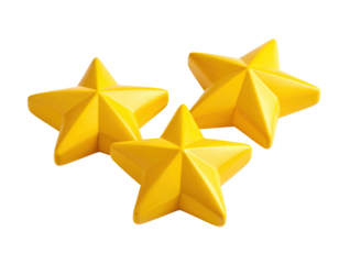 Three yellow, 3D, five-pointed stars