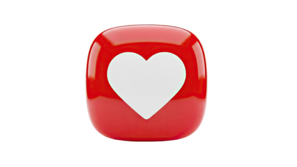 Red glossy cube with a white heart icon on transparent background
