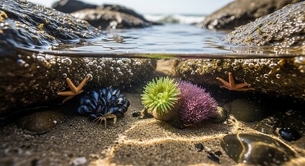 Underwater Scene with Crabs and Sea Anemones.