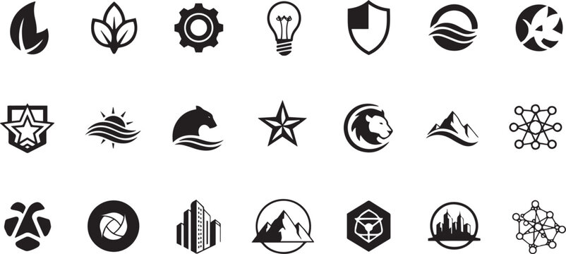 set of black and white icons with travel and most papular symbol