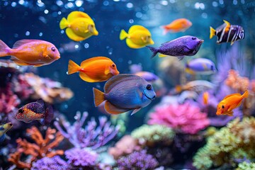 Colorful assortment of fish swimming in a vibrant aquatic environment