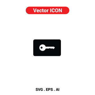 Vector icon of a key inside a rectangle symbolizing security with a minimalist aesthetic