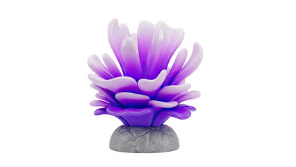 3D Abstract Purple Plant on Rock on transparent background