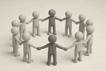 Simple black and white illustration of a group holding hands in a circle