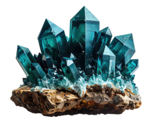 Blue crystalline cluster atop stone