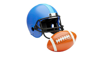 3D American Football Helmet and Ball 3D Render on transparent background