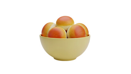 3D Bowl of golden brown buns on a light background on transparent background