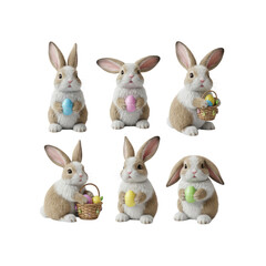 Easter bunnies with eggs and basket on Transparent Background