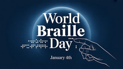 World braille day poster with hand reading braille