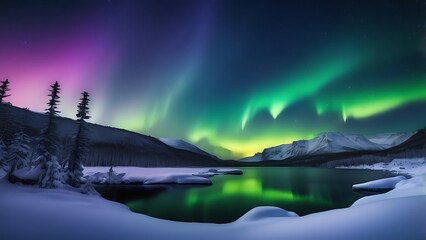 Cinematic Night Sky Photography Showing Vibrant Aurora Lights Above Snow Covered Terrain
