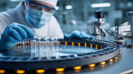 pharmaceutical lab scientist pharmacist examining medical vials In a healthcare factory