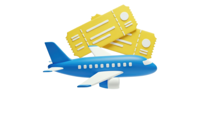 3D Airplane and tickets 3d icon on transparent background