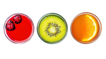 Three Japanese Fruit Juices Including Apple, Grape, and Mandarin on transparent background