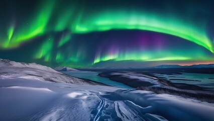 Professional Night Landscape Image of Glowing Aurora Borealis in Pristine Arctic Atmosphere