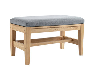 Light wood bench with grey cushioned top on black