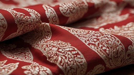Ultra Realistic Top Down Macro View of Traditional Red and White Batik Textile Details