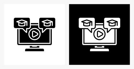 Online Courses BPM icon sheet in black and white, filled style.