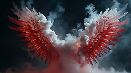 Cinematic Symbolic Garuda Wings Created from Flowing Red and White Smoke with Dramatic Lighting