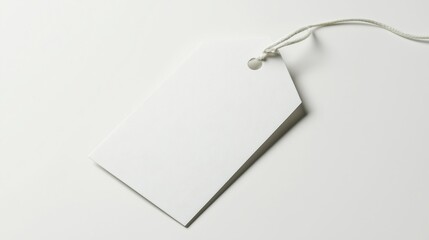 A clean rectangular white satin price tag presented elegantly on a seamless plain white backdrop