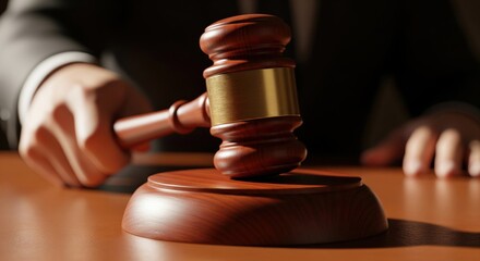 Close-up of wooden gavel, symbol of authority and justice