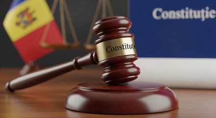 Romanian constitution gavel: symbol of law and justice