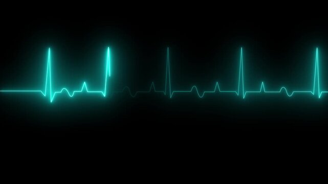Heartbeat monitor EKG line monitor showing heart pulse .Neon sign heartbeat signal animation , Glowing cyan color neon heartbeat icon. Heart bit signal ...