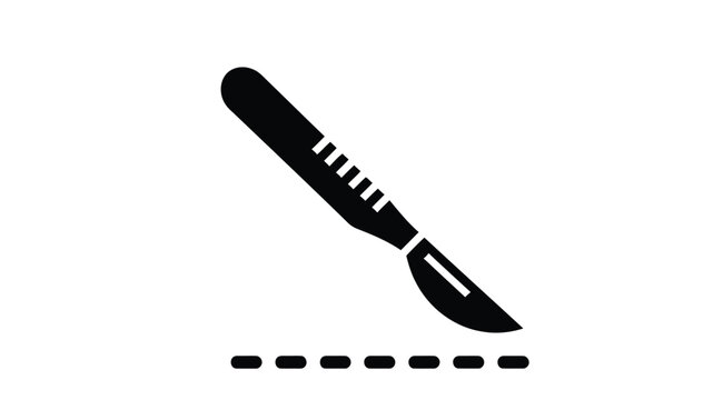 A simple black scalpel icon and dotted line symbolizing surgery or medical procedures
