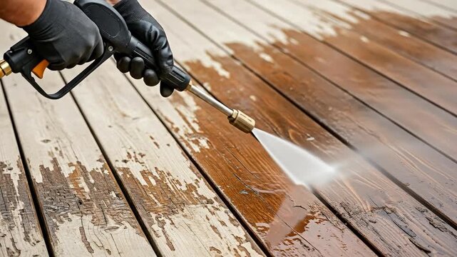 Professional Pressure Washing for Exterior Wood Deck Cleaning and Restoration