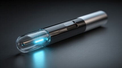 Futuristic Glowing Cylindrical Device on Dark Textured Background