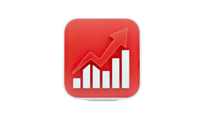 3D Red Graph Icon with Arrow Up on transparent background